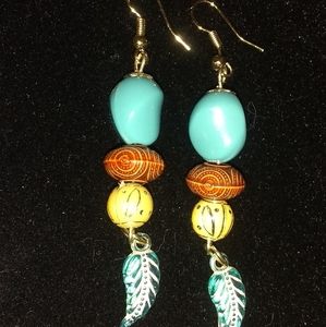 Handmade Bohemian Style Earrings. Acrylic. Goldtone. Gold plated.